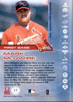 2000 Pacific Omega - NL Contenders #17 Mark McGwire Back