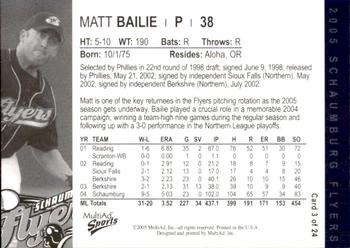 2005 MultiAd Schaumburg Flyers #3 Matt Bailie Back