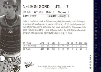 2005 MultiAd Schaumburg Flyers #10 Nelson Gord Back