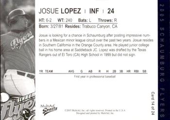 2005 MultiAd Schaumburg Flyers #14 Josue Lopez Back