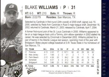 2005 MultiAd Schaumburg Flyers #22 Blake Williams Back