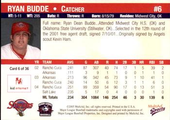 2005 MultiAd Salt Lake Stingers #6 Ryan Budde Back