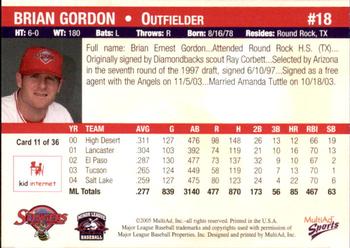2005 MultiAd Salt Lake Stingers #11 Brian Gordon Back