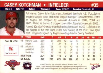 2005 MultiAd Salt Lake Stingers #14 Casey Kotchman Back
