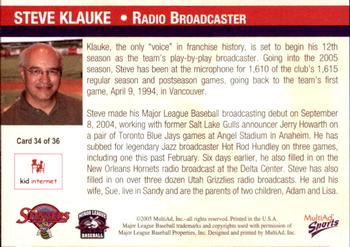 2005 MultiAd Salt Lake Stingers #34 Steve Klauke Back