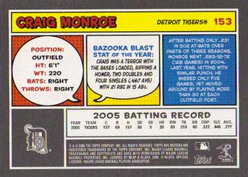 2006 Bazooka #153 Craig Monroe Back