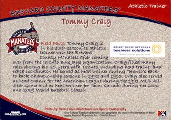 2012 Grandstand Brevard County Manatees #NNO Tommy Craig Back