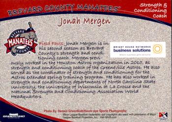 2012 Grandstand Brevard County Manatees #NNO Jonah Mergen Back