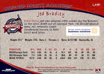 2012 Grandstand Brevard County Manatees #NNO Jed Bradley Back