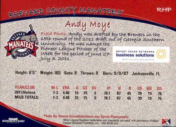 2012 Grandstand Brevard County Manatees #NNO Andy Moye Back
