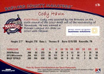 2012 Grandstand Brevard County Manatees #NNO Cody Hawn Back