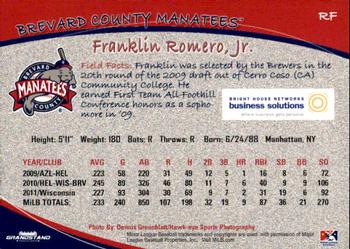 2012 Grandstand Brevard County Manatees #NNO Franklin Romero Back