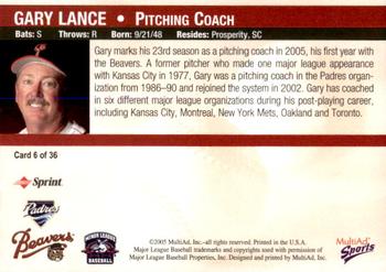 2005 MultiAd Portland Beavers #6 Gary Lance Back