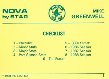 1988-89 Star Nova #1 Mike Greenwell Back