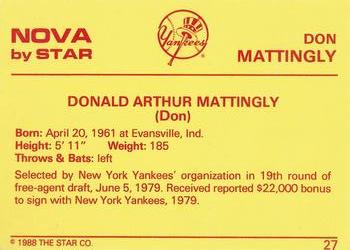1988-89 Star Nova #27 Don Mattingly Back