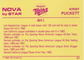 1988-89 Star Nova #61 Kirby Puckett Back