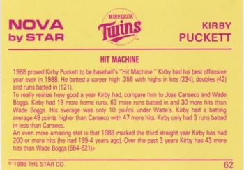 1988-89 Star Nova #62 Kirby Puckett Back