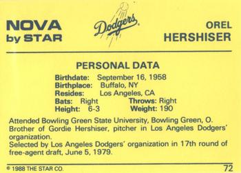 1988-89 Star Nova #72 Orel Hershiser Back