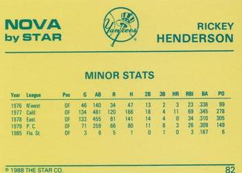 1988-89 Star Nova #82 Rickey Henderson Back