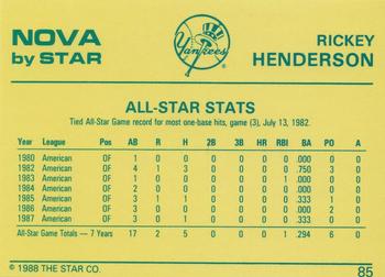 1988-89 Star Nova #85 Rickey Henderson Back