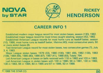 1988-89 Star Nova #86 Rickey Henderson Back