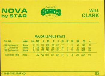 1988-89 Star Nova #92 Will Clark Back