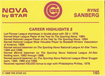 1988-89 Star Nova #160 Ryne Sandberg Back