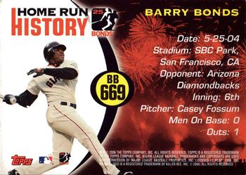 2006 Topps - Barry Bonds Home Run History #BB 669 Barry Bonds Back