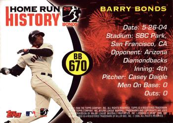 2006 Topps - Barry Bonds Home Run History #BB 670 Barry Bonds Back