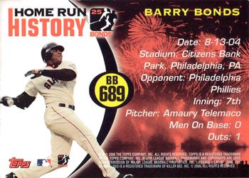 2006 Topps - Barry Bonds Home Run History #BB 689 Barry Bonds Back