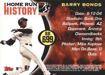 2006 Topps - Barry Bonds Home Run History #BB 699 Barry Bonds Back