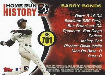 2006 Topps - Barry Bonds Home Run History #BB 701 Barry Bonds Back