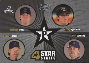 2005 Leaf - 4 Star Staffs #FSS8 Randy Johnson / Curt Schilling / Brandon Webb / Byung-Hyun Kim Front
