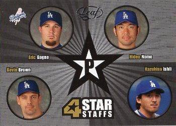 2005 Leaf - 4 Star Staffs #FSS13 Hideo Nomo / Kevin Brown / Kazuhisa Ishii / Eric Gagne Front