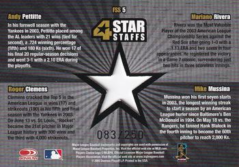 2005 Leaf - 4 Star Staffs Die Cut #FSS5 Roger Clemens / Andy Pettitte / Mike Mussina / Mariano Rivera Back