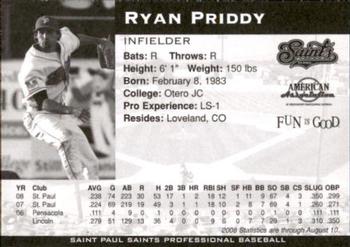 2008 St. Paul Saints #NNO Ryan Priddy Back