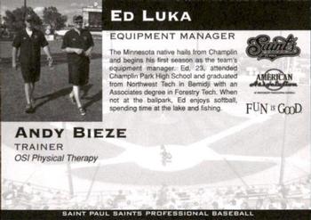 2008 St. Paul Saints #NNO Ed Luka / Andy Bieze Back