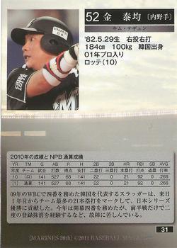 2011 BBM Chiba Lotte Marines 20th Season #31 Tae-Kyun Kim Back