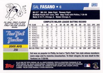 2006 Topps Updates & Highlights #UH90 Sal Fasano Back