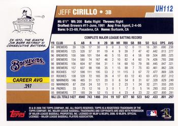 2006 Topps Updates & Highlights #UH112 Jeff Cirillo Back