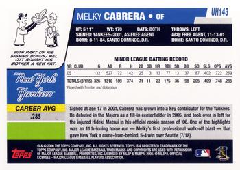 2006 Topps Updates & Highlights #UH143 Melky Cabrera Back