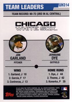 2006 Topps Updates & Highlights #UH314 White Sox Team Leaders (Jon Garland / Jermaine Dye) Back