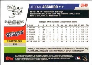 2006 Topps Updates & Highlights #UH40 Jeremy Accardo Back