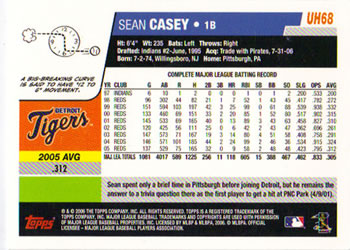 2006 Topps Updates & Highlights #UH68 Sean Casey Back