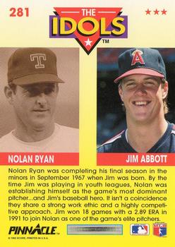 1992 Pinnacle #281 Jim Abbott / Nolan Ryan Back