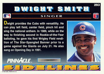 1992 Pinnacle #293 Dwight Smith Back