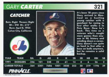 1992 Pinnacle #321 Gary Carter Back