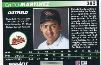 1992 Pinnacle #380 Chito Martinez Back