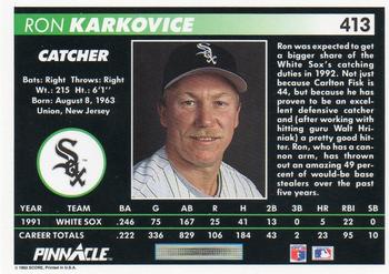 1992 Pinnacle #413 Ron Karkovice Back