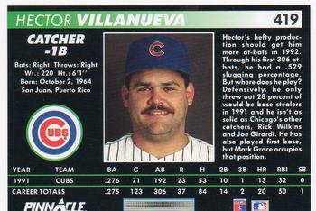 1992 Pinnacle #419 Hector Villanueva Back